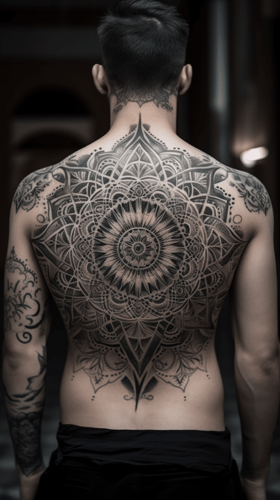 Mandala tattoo op de rug