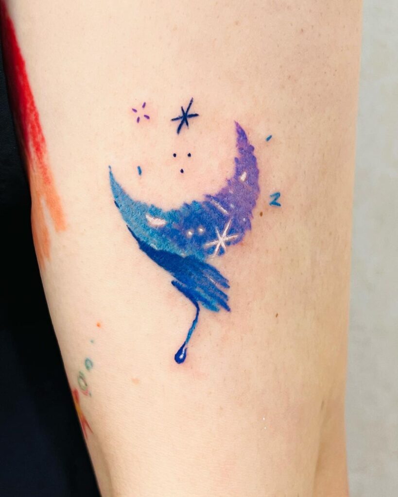 Aquarel maan en sterren tattoos