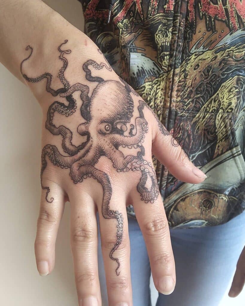 Hand octopus tattoo