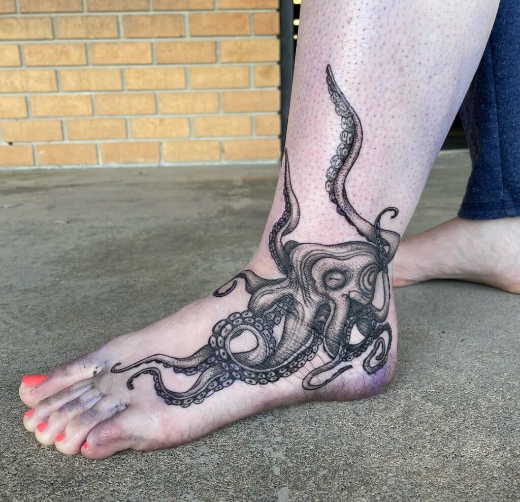 Voet octopus tattoo